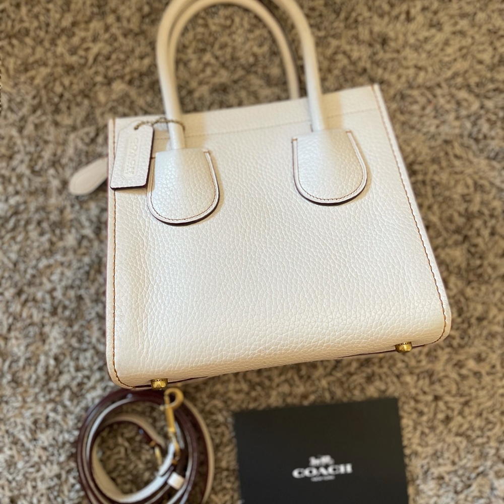 COACH White Pebble Leather Cashin Mini Handbag with Straps